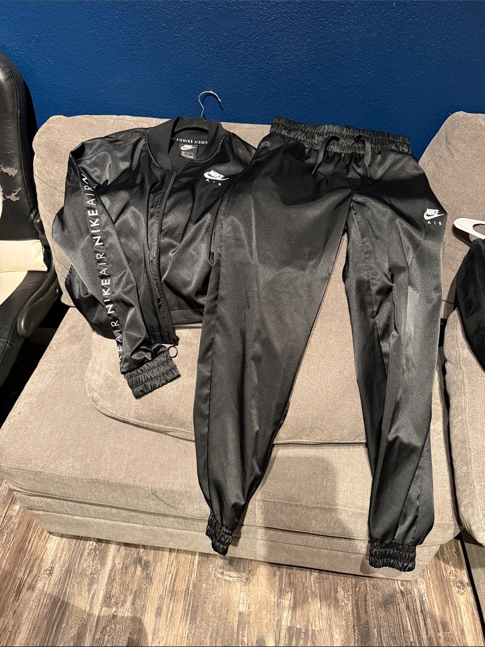 Nike Black Satin Athletic Track Pants with Elastic Ankles